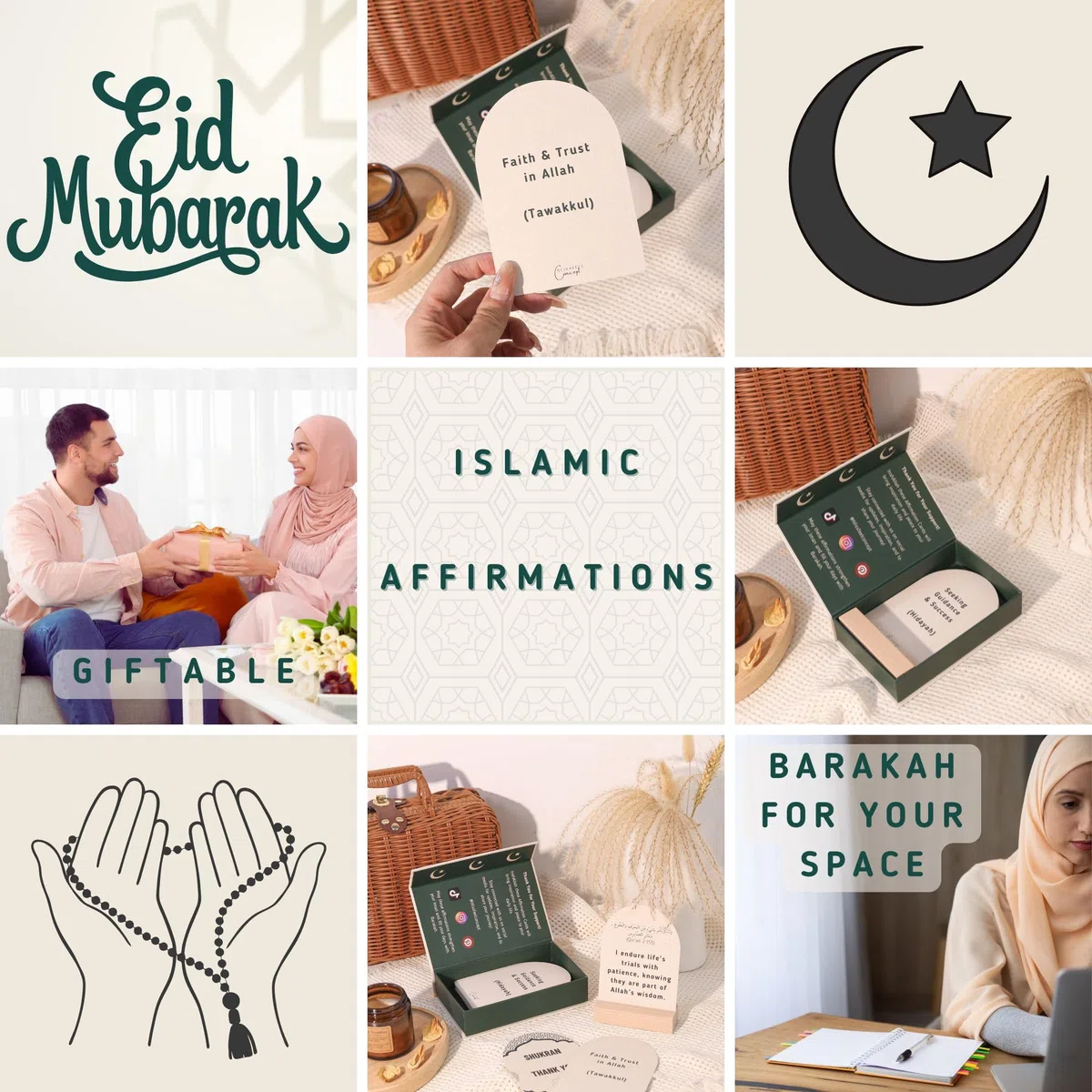 Juego de 30 tarjetas de afirmación islámica, caja magnética y soporte, ideal para regalos de Eid, regalos islámicos, decoraciones de Eid para el hogar, grandes regalos de Eid para mujeres