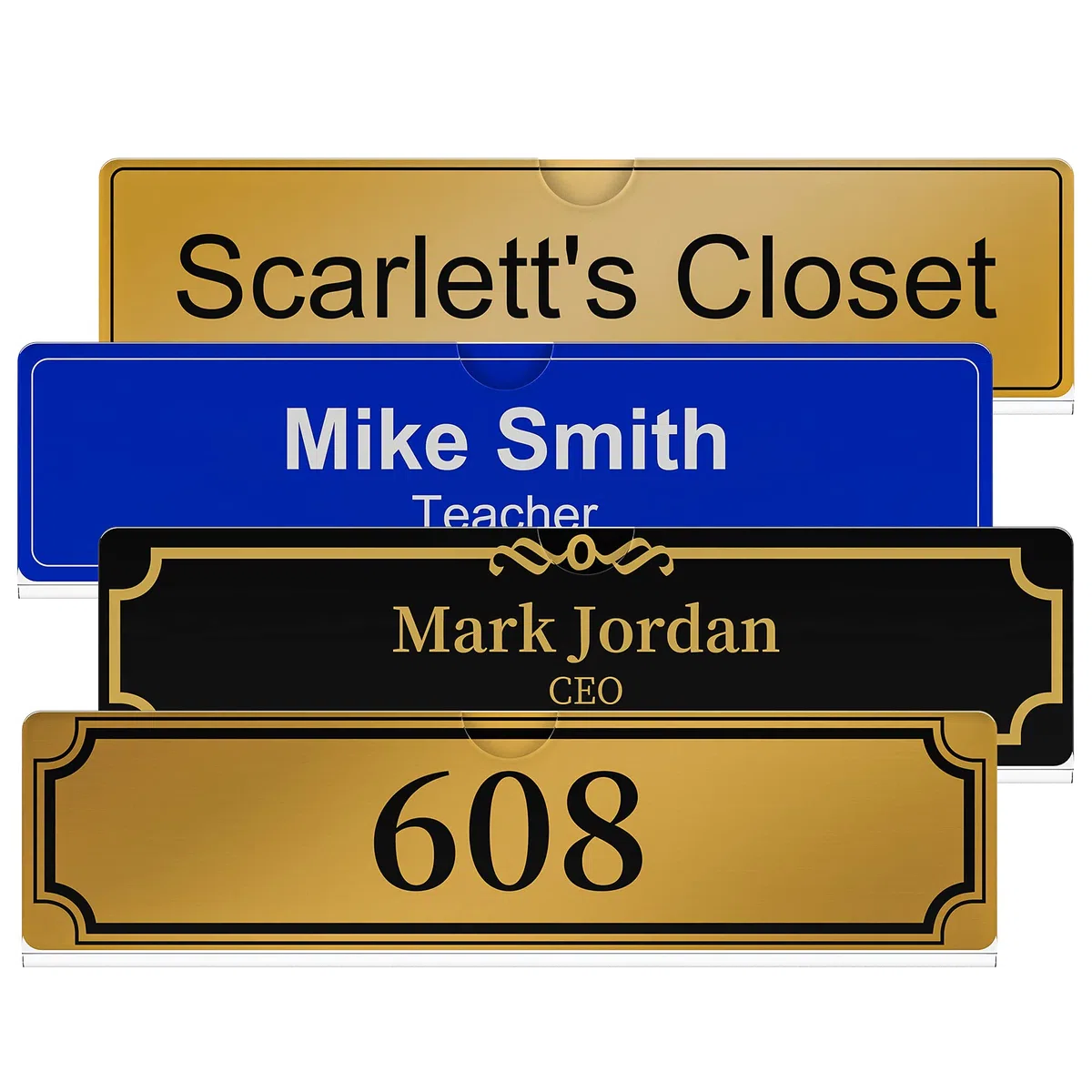 KOTEMON Soporte acrílico para placa de nombre de pared, placa de nombre de oficina con cintas adhesivas, placa de nombre de puerta y pared, marco transparente para carteles, 2 x 8 pulgadas, paquete de
