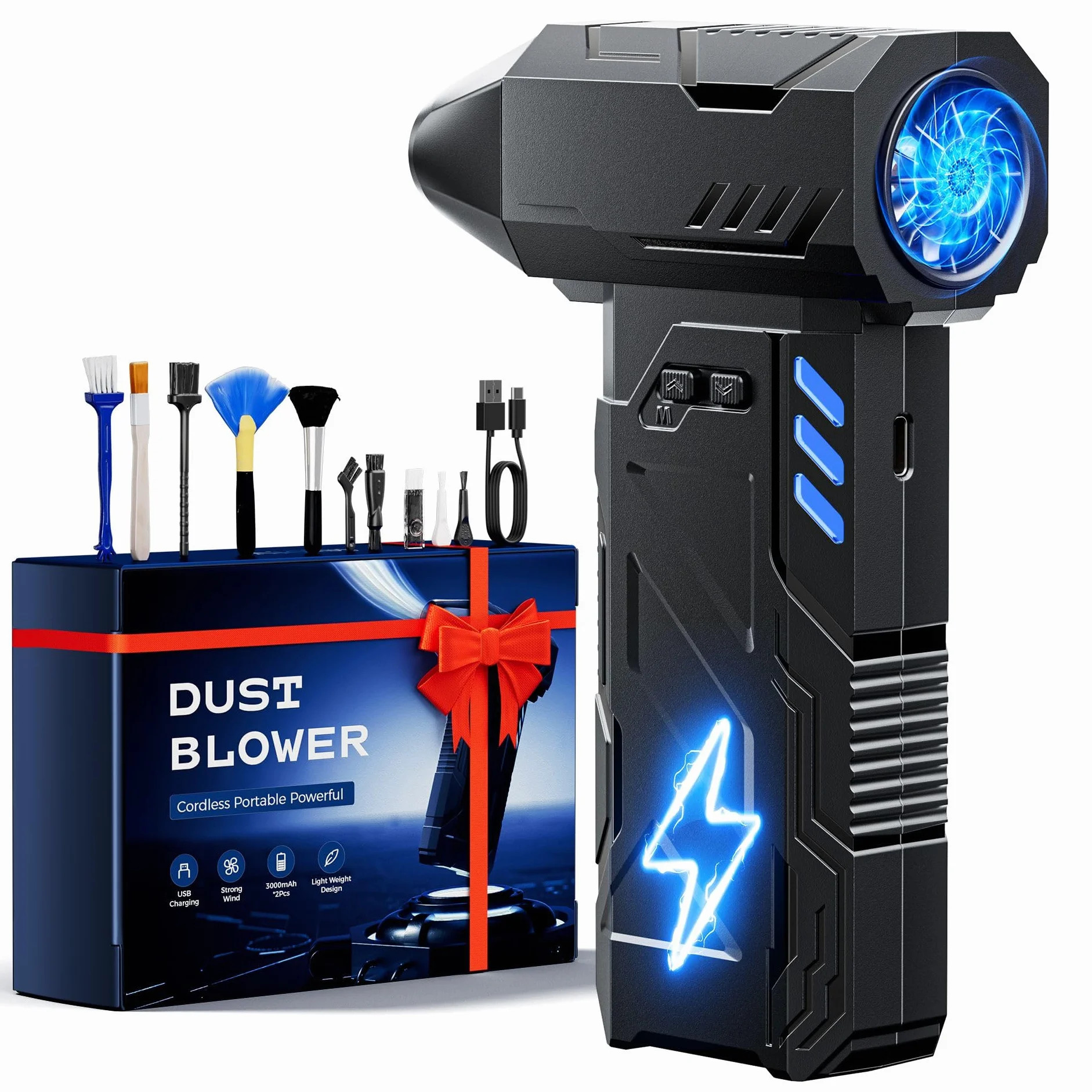 Soplador de aire comprimido de alta velocidad – 180000 RPM de aire comprimido con batería de 6000 mAh, kit de limpieza de teclado de 3 velocidades, bomba de aire seco para una amplia gama de