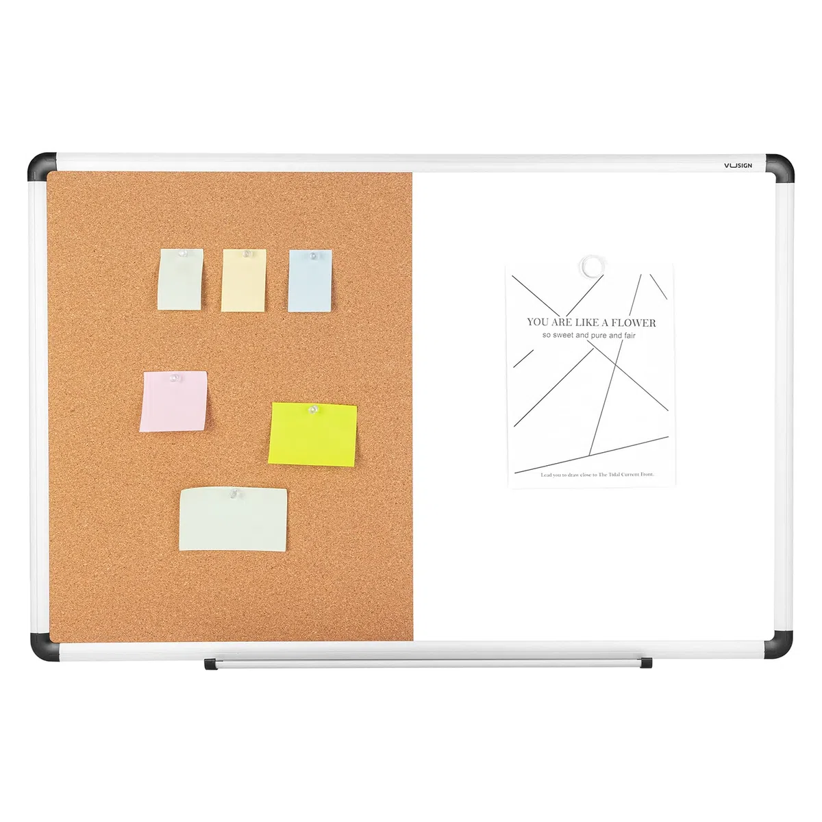 VUSIGN Combinación pizarra magnética y tablero de corcho, 24 x 36 pulgadas, tablero de anuncios montado en la pared, borrado en seco/tablero de corcho combinación con marco de aluminio