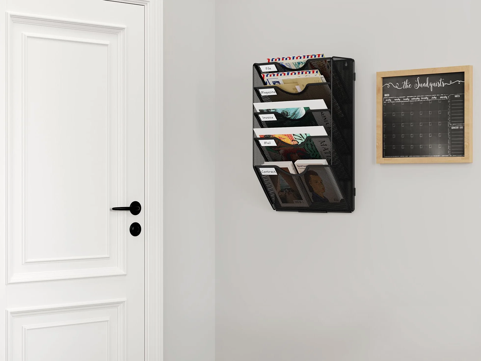 EasyPAG 5 Compartimento Metal Montar A4 Soporte Documentos Pared Archivador Organizador Revistas Correo Almacenamiento Archivos Revistero Negro