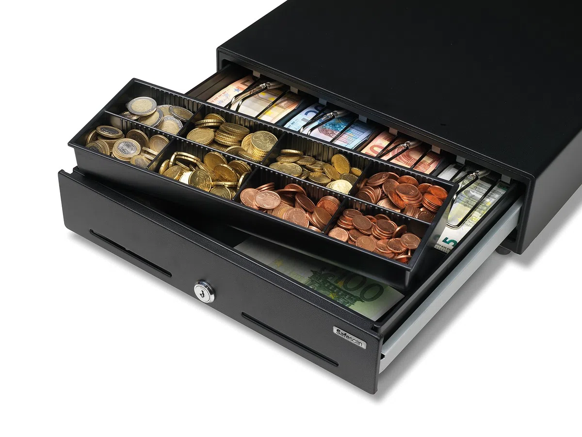 Safescan 3540T Gaveta ajustable para el cajón portamonedas - Gaveta de la caja dinero con 4 apartados para billetes y 8 para monedas - Compatible con el cajón portamonedas Safescan SD-3540