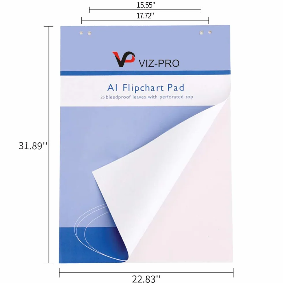 VIZ-PRO Paquete de 5 blocs de papel para Pizarra Rotafolios, A1, blanco, 841 x 594 mm, 25 hojas