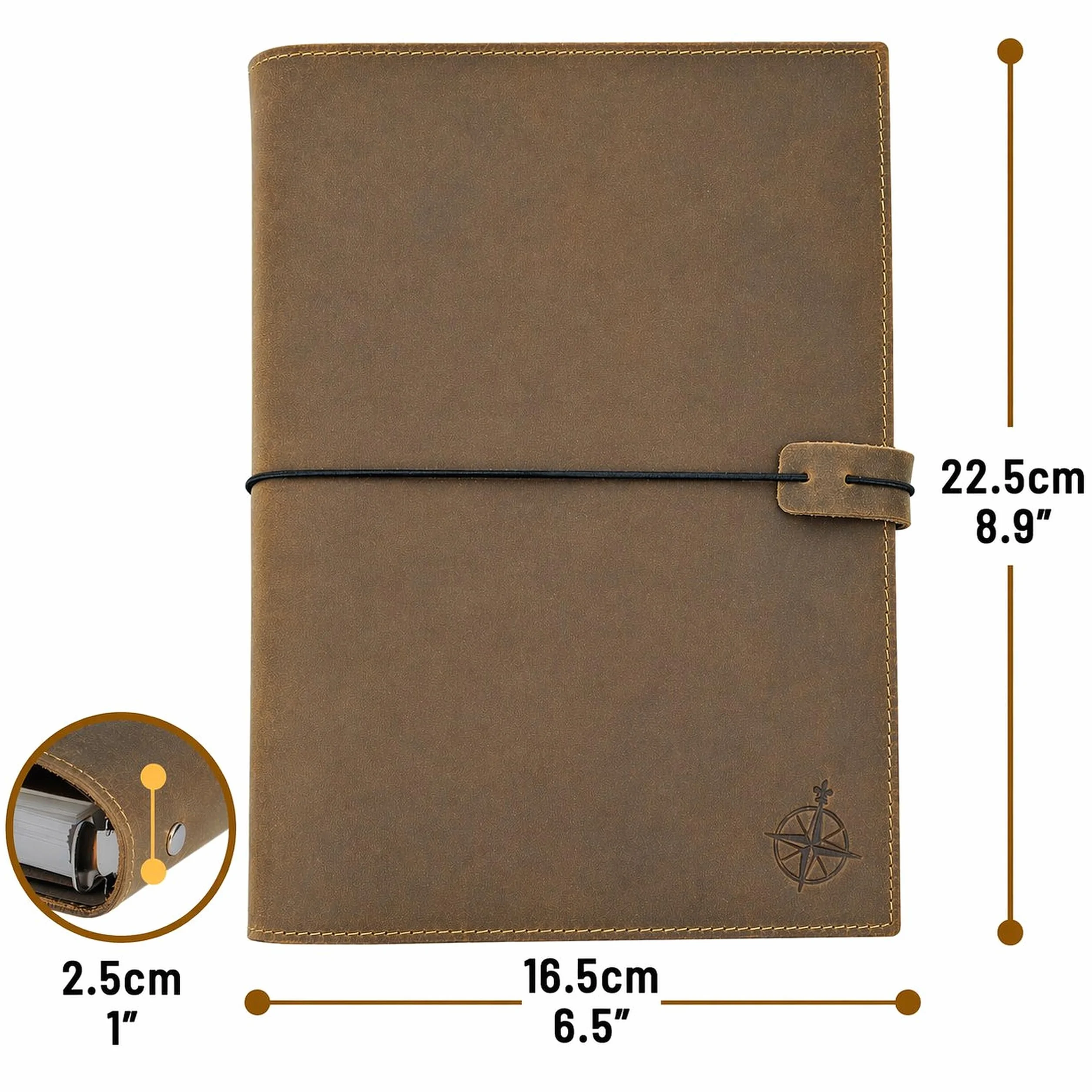 WANDERINGS Planificador A5 Cuero Carpeta - Diario Recargable 6 Anillas - Organizador Cuero Genuino Hecho a Mano Compatible Filofax