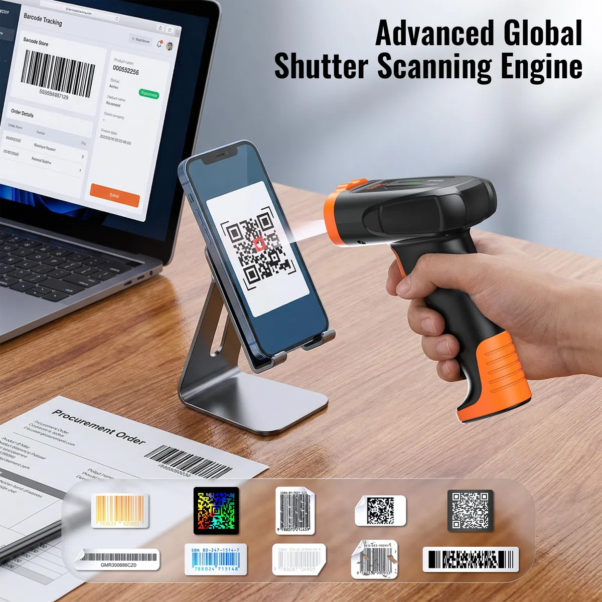 Tera Escáner de Códigos 2D QR inalámbrico Bluetooth, 1D/2D, 2.4G, batería 2200mAh con indicador, Lector portátil con Cable USB 1,5 m para almacén y Biblioteca D5300