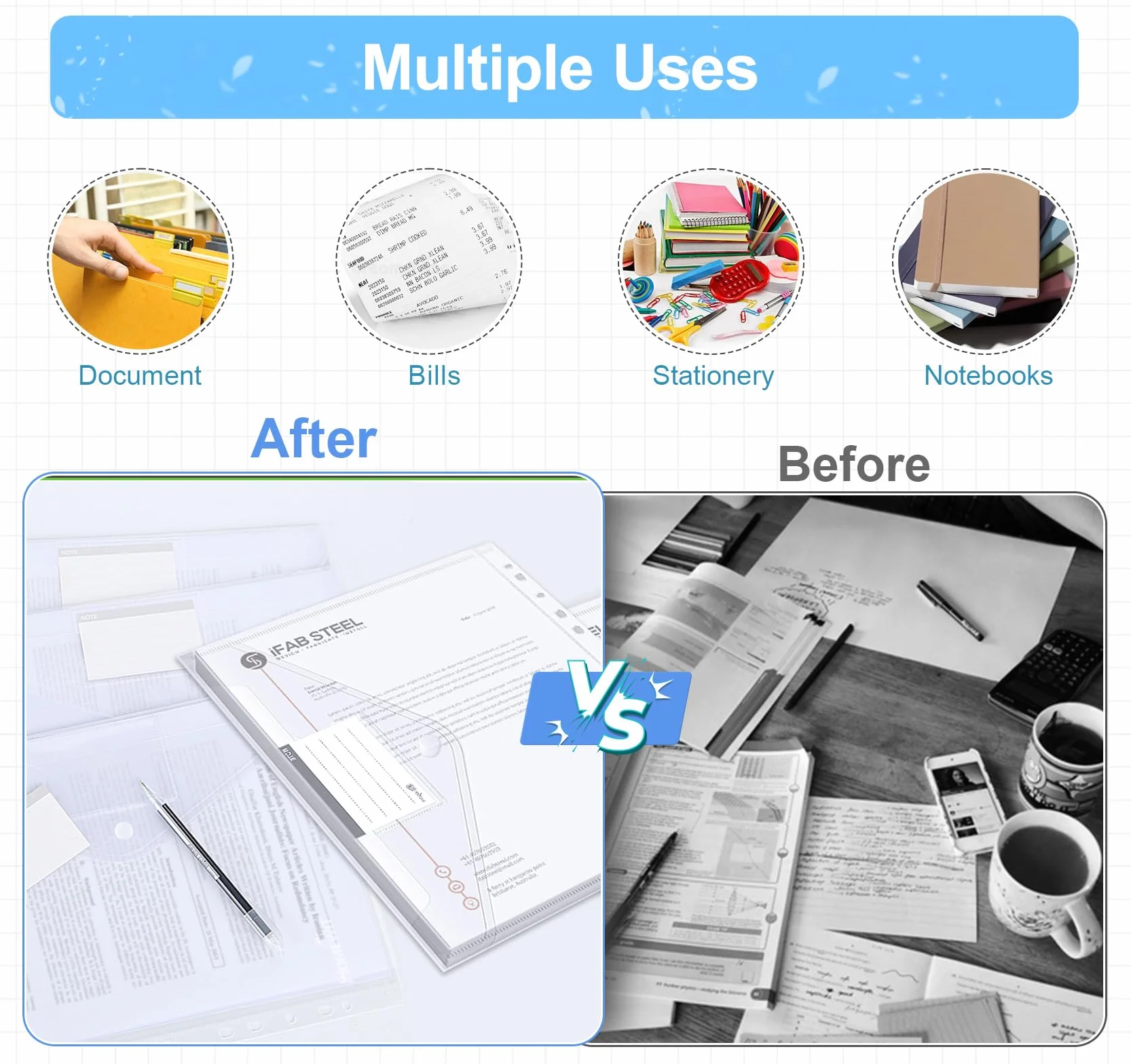 Pack 48 Carpetas Plástico A4 y Mate con Botón, folders transparentes a4 Impermeables, Sobres de Plástico para Oficina, Escuela y Organización de Documentos(11 Agujeros)