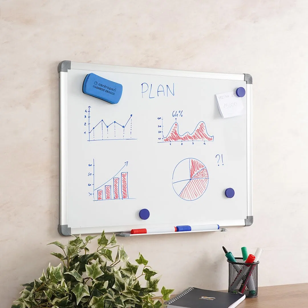 Danieli Store - Pizarra Blanca Magnética con Bandeja para Rotuladores 150x100 cm - Pizarra para Pared con Marco de Aluminio con Panel Escribible a Seco y Borrable. Ideal para Oficinas y Escuelas
