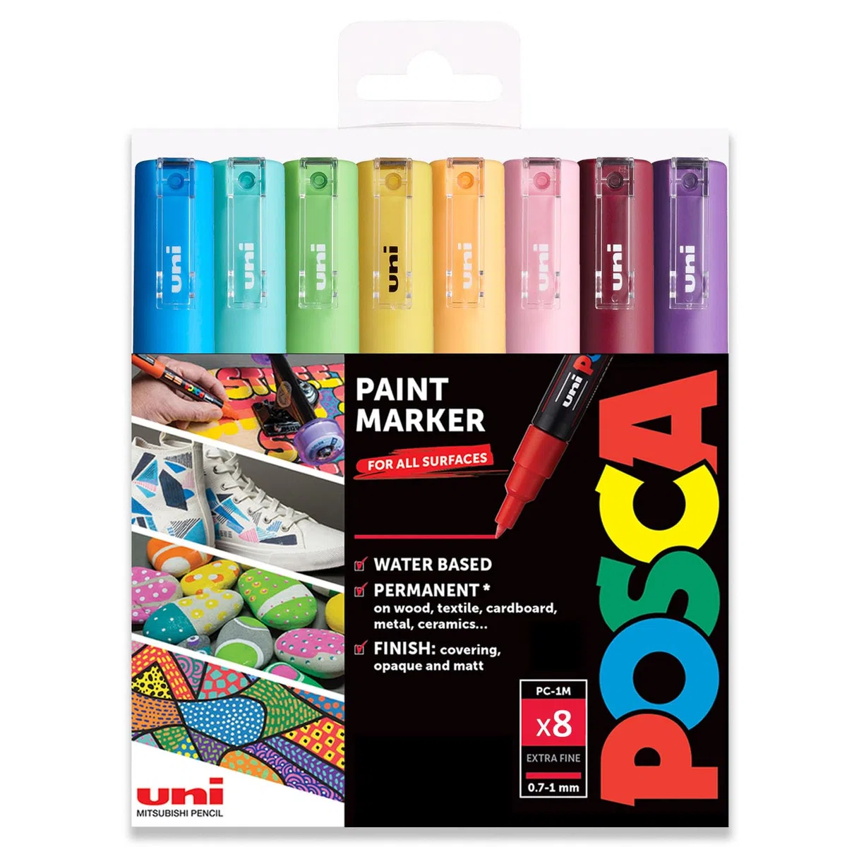 Posca Rotulador permanente a base de agua, multiuso en superficies, PC-1M, extrafino de 0,7 a 1,0 mm, juego de 8 en cartera de regalo, tonos primaverales