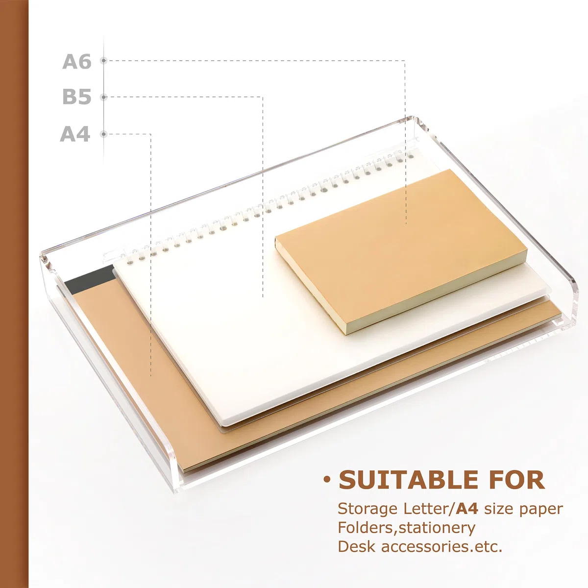 SANRUI Bandeja de papel acrílico de 4 niveles, organizador de archivos apilable para papel A4, cartas, archivos, accesorios de escritorio de oficina transparentes para el hogar, escuela, oficina
