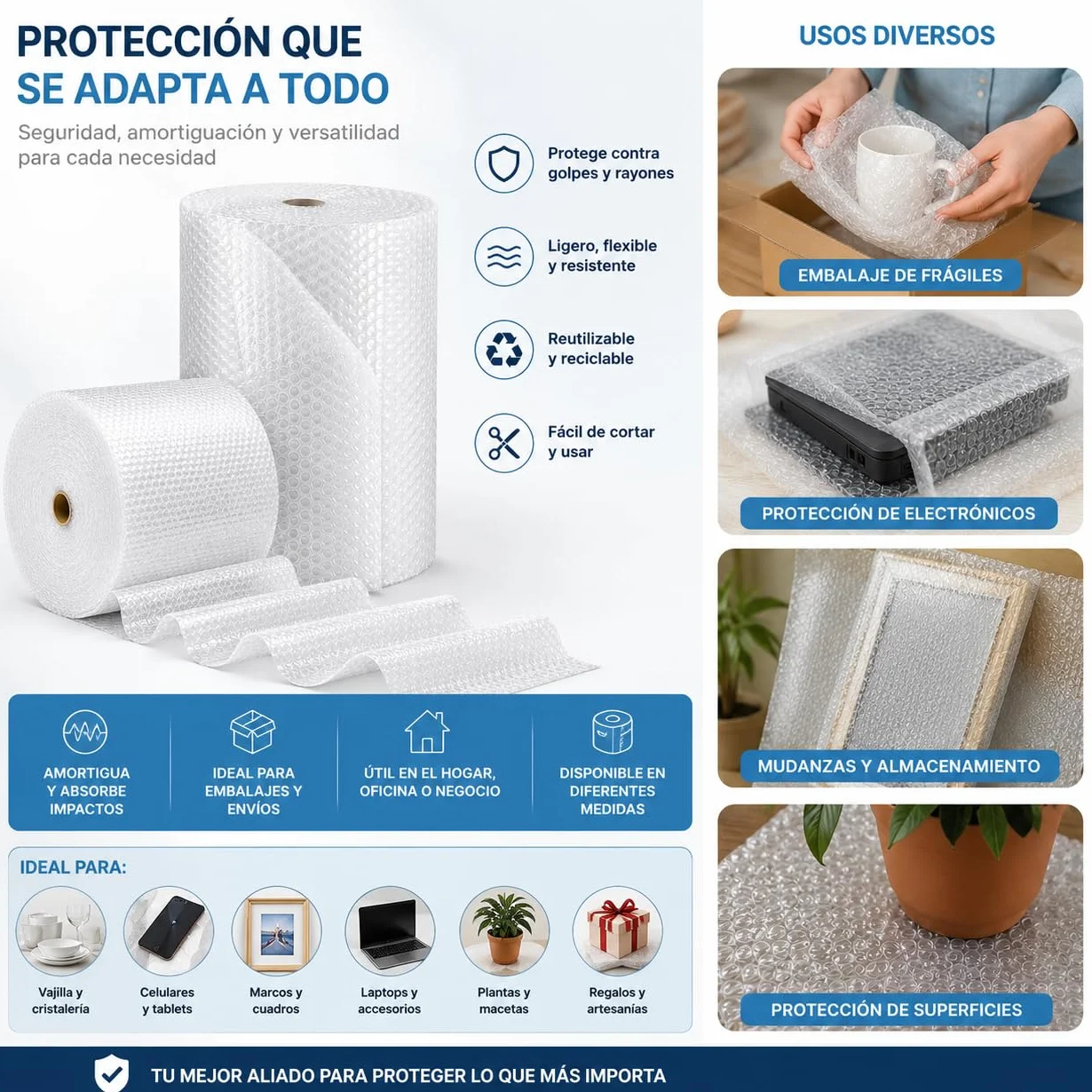 Papel Burbuja para Embalar de Polietileno 150cm x 150m | Rollo Burbujas Embalaje para Protección | Plástico Burbujas Resistente y Fácil de Usar | Ideal para Envíos y Almacenaje