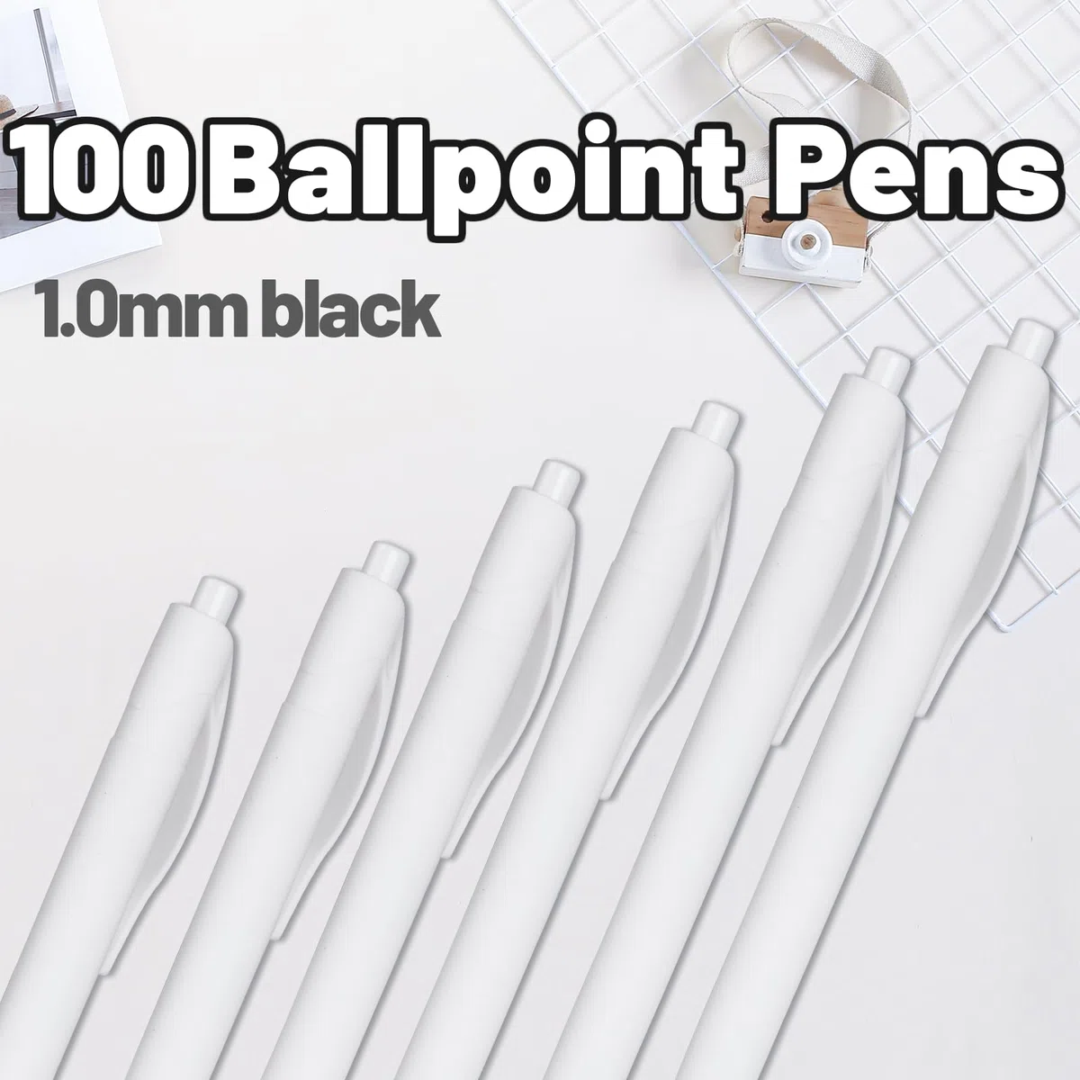 Bolígrafos, paquete de 100 bolígrafos (tinta negra), bolígrafos a granel, barril blanco, bolígrafos de clic para oficina, hogar y escuela, bolígrafos retráctiles, punta media, 1.00 mm