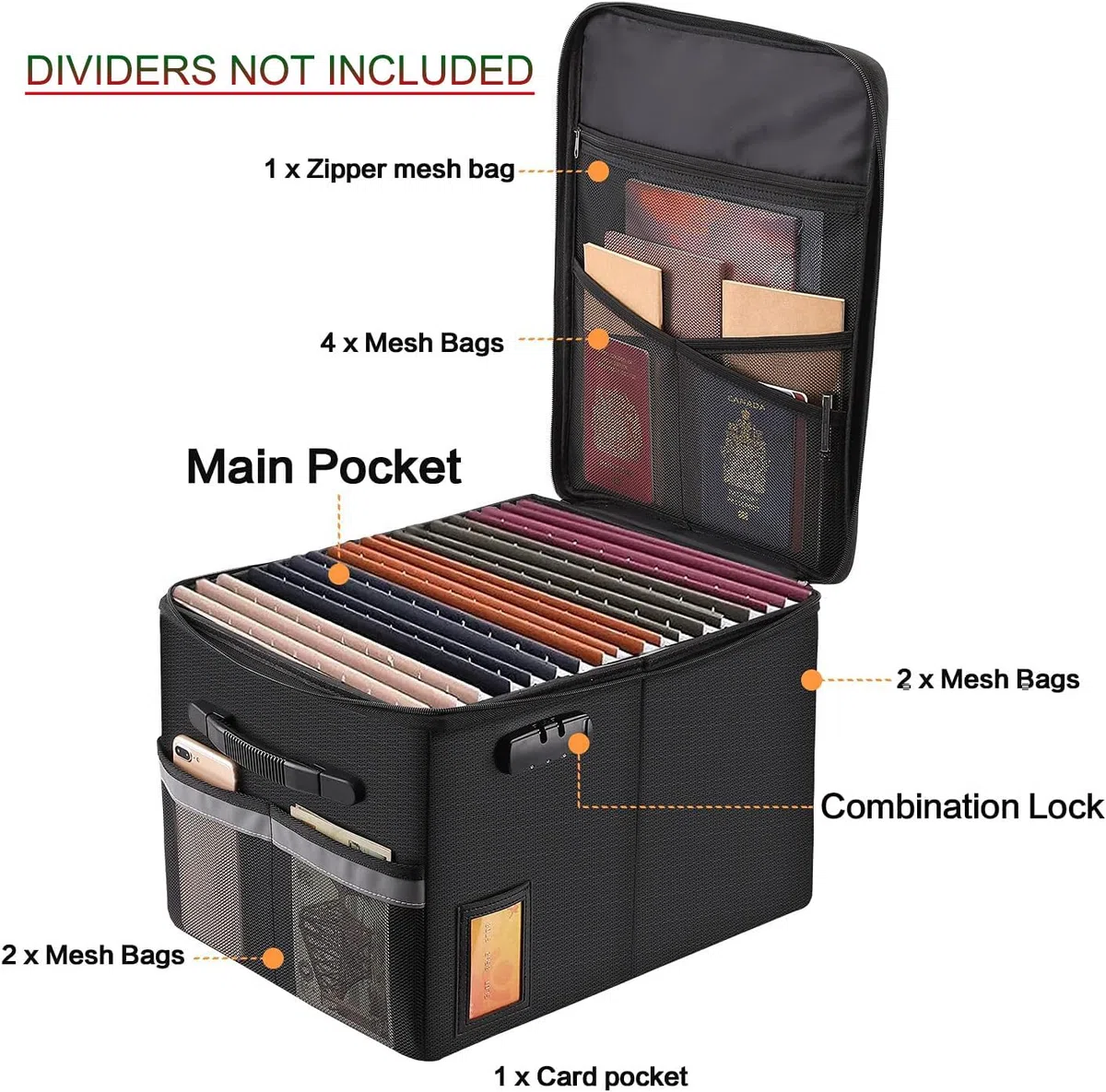 Caja organizadora de documentos ignífuga, archivador de almacenamiento de gabinete con cerradura, caja fuerte portátil para colgar carpetas de cartas/legales de 6.3 x 5.1 pulgadas 11 pulgadas