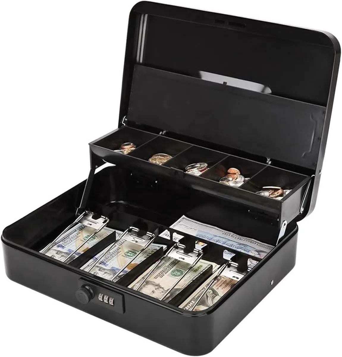 Caja registradora portátil de Metal for Dinero, contenedor for Monedas con Tapa, Caja registradora Manual(Noir)