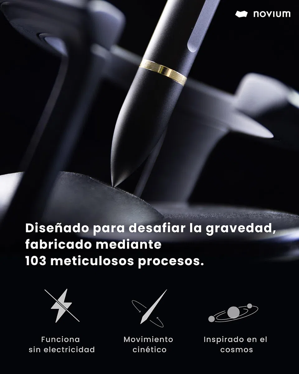 novium Hoverpen Interstellar Edition - Bolígrafo de lujo futurista hecho con aleaciones aeroespaciales, estética única, bolígrafo ejecutivo giratorio gratis, regalos para hombres y mujeres (negro
