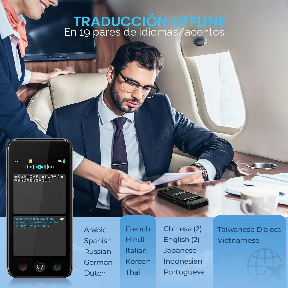 kentfaith Dispositivo Traductor de Voz Portátil, 144 Idiomas Online&Offline, Pantalla 5” Táctil, Cámara 8MP, ChatGPT Integrado, Traductor Bidireccional Instantáneo para Viajes/Negocios/Estudio -128G