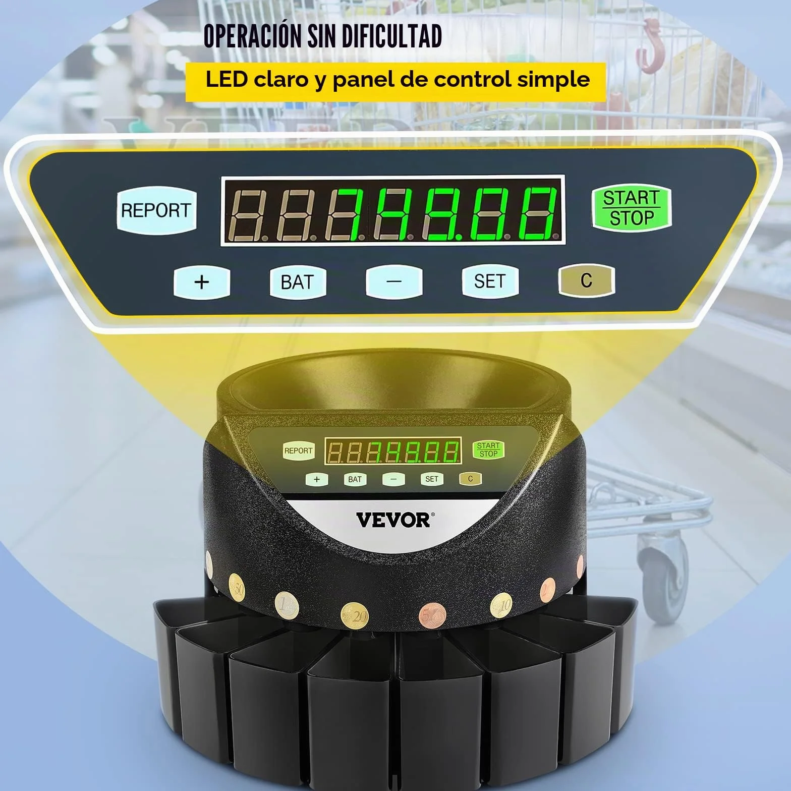 Chaneau Contador de Monedas Profesional 170 Monedas por Minuto Clasificador con Pantalla LED 8 Cajas