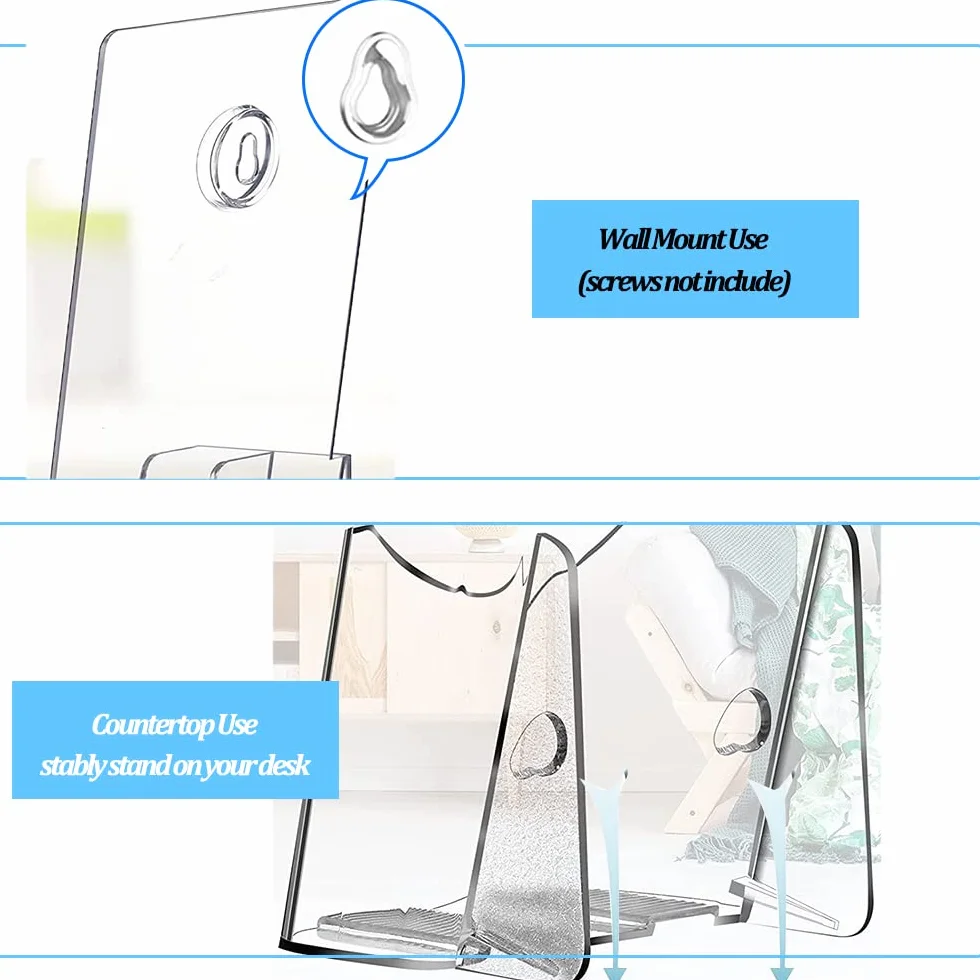 Porta Folletos de Acrílico Transparente A6 para Pared o Mesa – Soporte para Folletos, Menú, Revistas