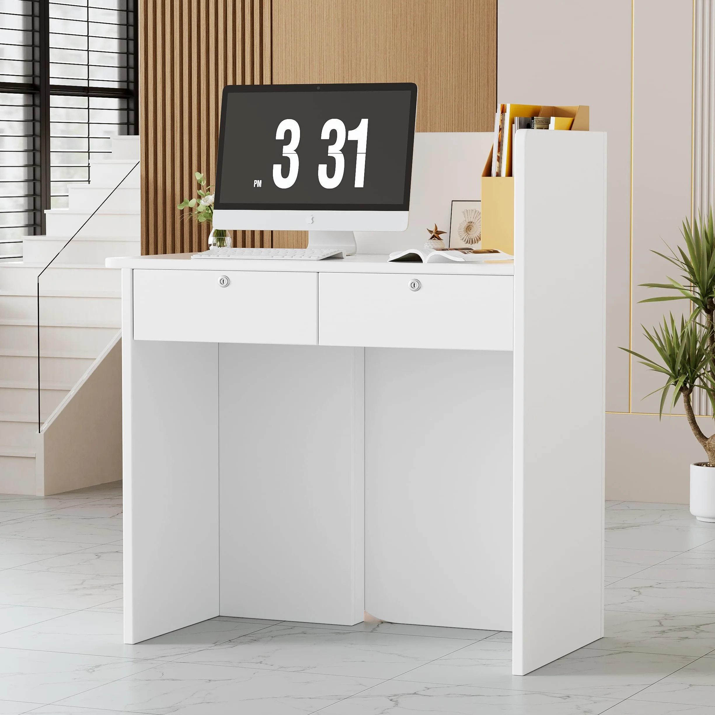 Mostrador de Recepción con Iluminación LED Moderno Escritorio Compacto Blanco 44x80x100 cm