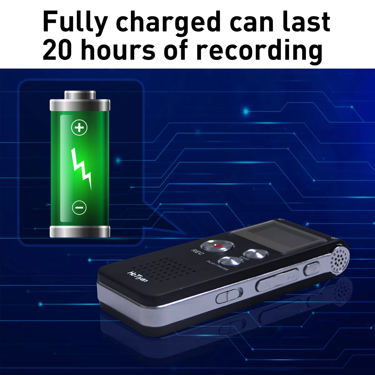 Grabadora de voz digital de capacidad de 16 GB con activación de voz para conferencias, reuniones, entrevistas, mini grabadora de audio con grabadora WAV/MP3 recargable por USB (16 GB)