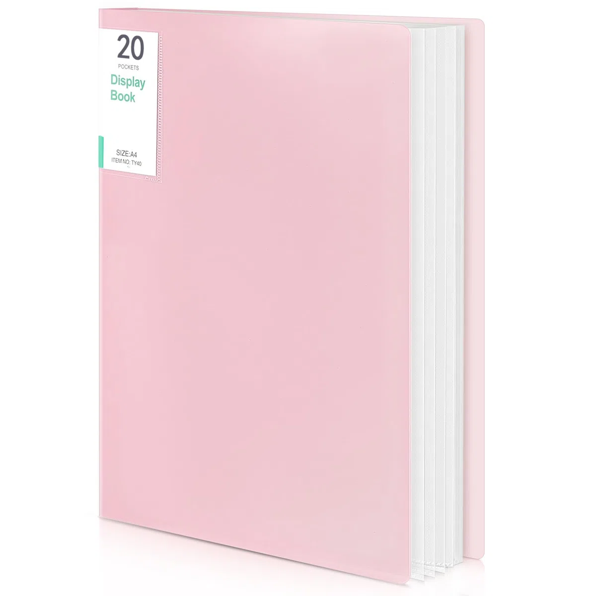 Phyxin Carpeta de plástico para presentaciones, 20 bolsillos, fundas transparentes, organizador de documentos para hojas de música, obras de arte, dibujo para escuela, oficina, negocios, color rosa