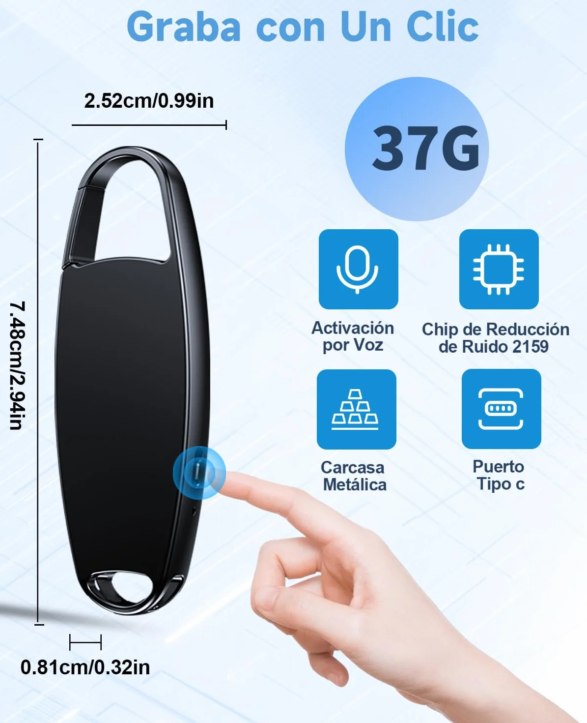 Vandlion HD Grabadora de Voz 32GB USB C Mini Reducción de Ruido 25 Horas para Reuniones Conferencias