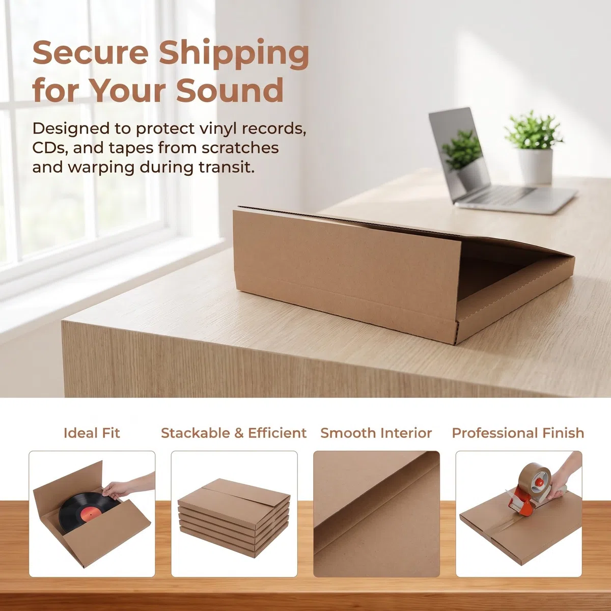 Artibetter 10 sobres de envío para discos de vinilo - Sobres Kraft fáciles de plegar para álbumes - Caja de embalaje para discos, CD, DVD, libros y envíos de pequeñas empresas, 12x10x0.7"
