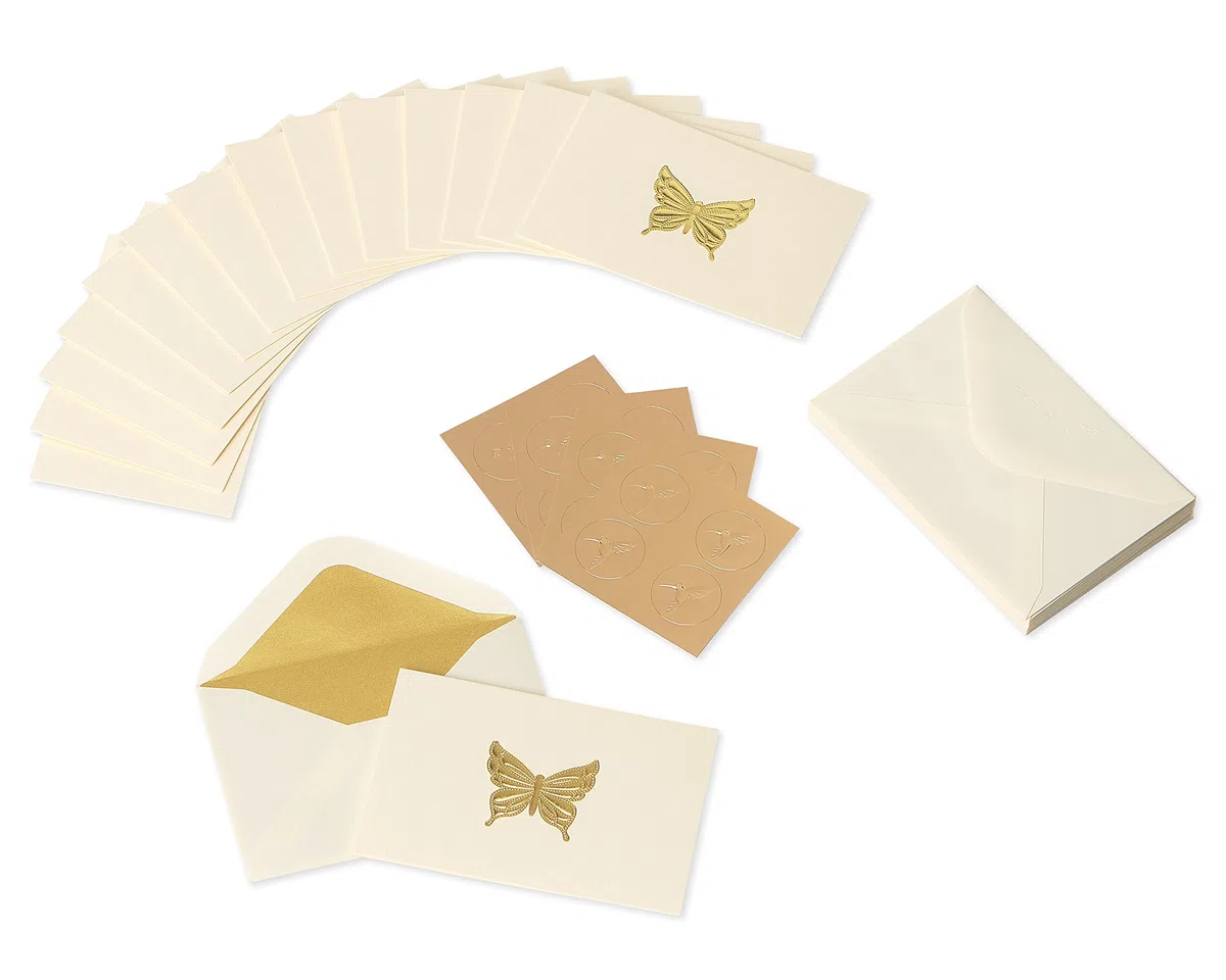 Papyrus Tarjetas en blanco con sobres, mariposa dorada, 16 unidades