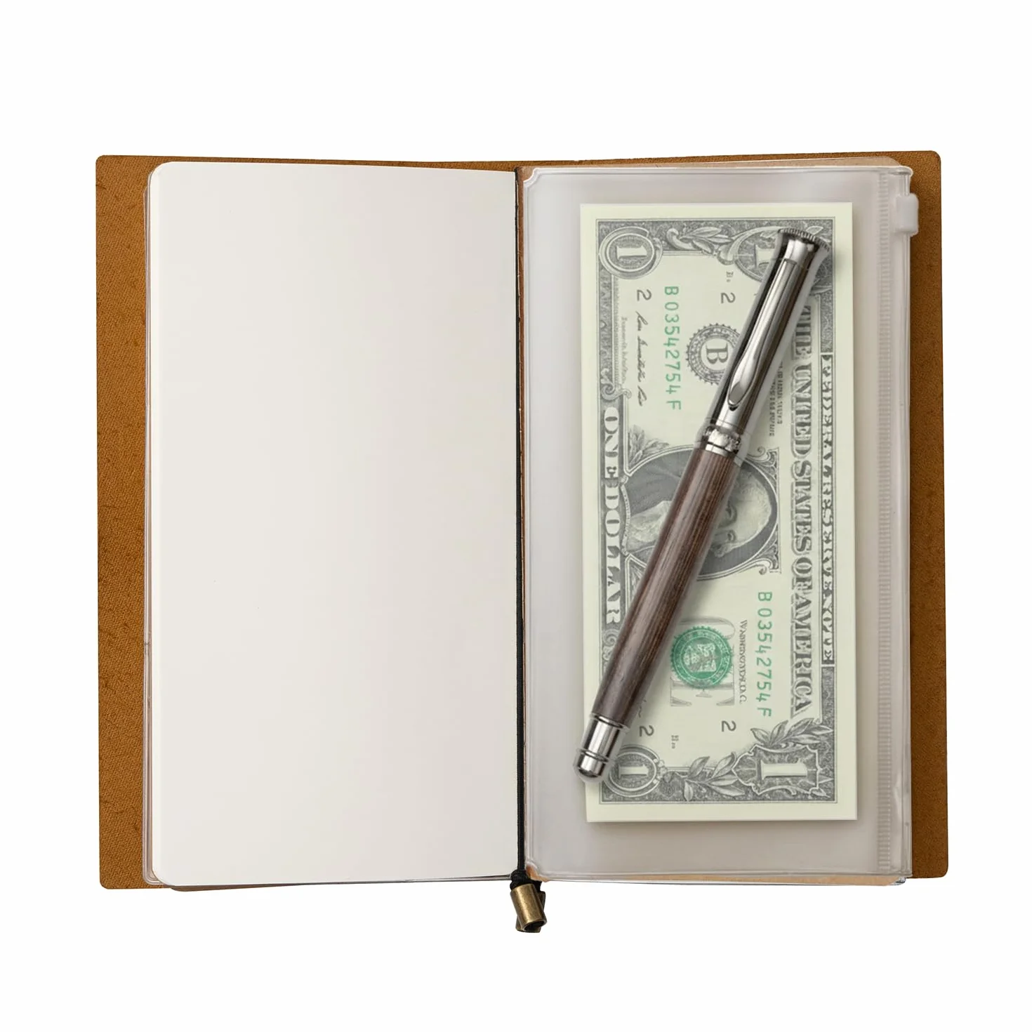WANDERINGS Cuaderno de Viaje A5 / Diario de Cuero Genuino Hecho a Mano - 22x15 cm Incluye un Portalápices con Bolígrafo y 2 Recargas de Tinta Adicionales, una Carpeta de PVC y un Clip Sujetapapeles