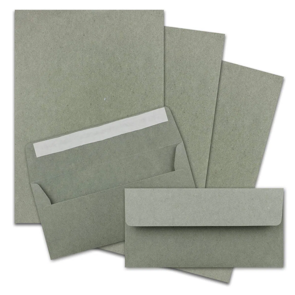 Juego de 200 papel de carta DIN A4 con sobres DIN largos, cierre adhesivo sensible a la presión, papel de estraza, gris, papel para escribir reciclado con sobres FarbenFroh by GUSTAV NEUSER