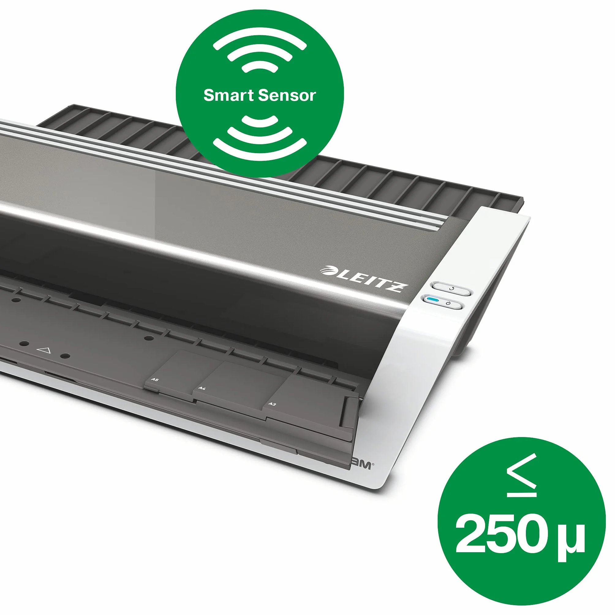 Leitz 75200000 - Plastificadora A3 iLAM Touch 2 Turbo, Alta Velocidad 1500 mm/min, Sensor Inteligente, Automática, Para Uso Profesional Intensivo, Compatible 80-250 Micras, Blanco/Antracita