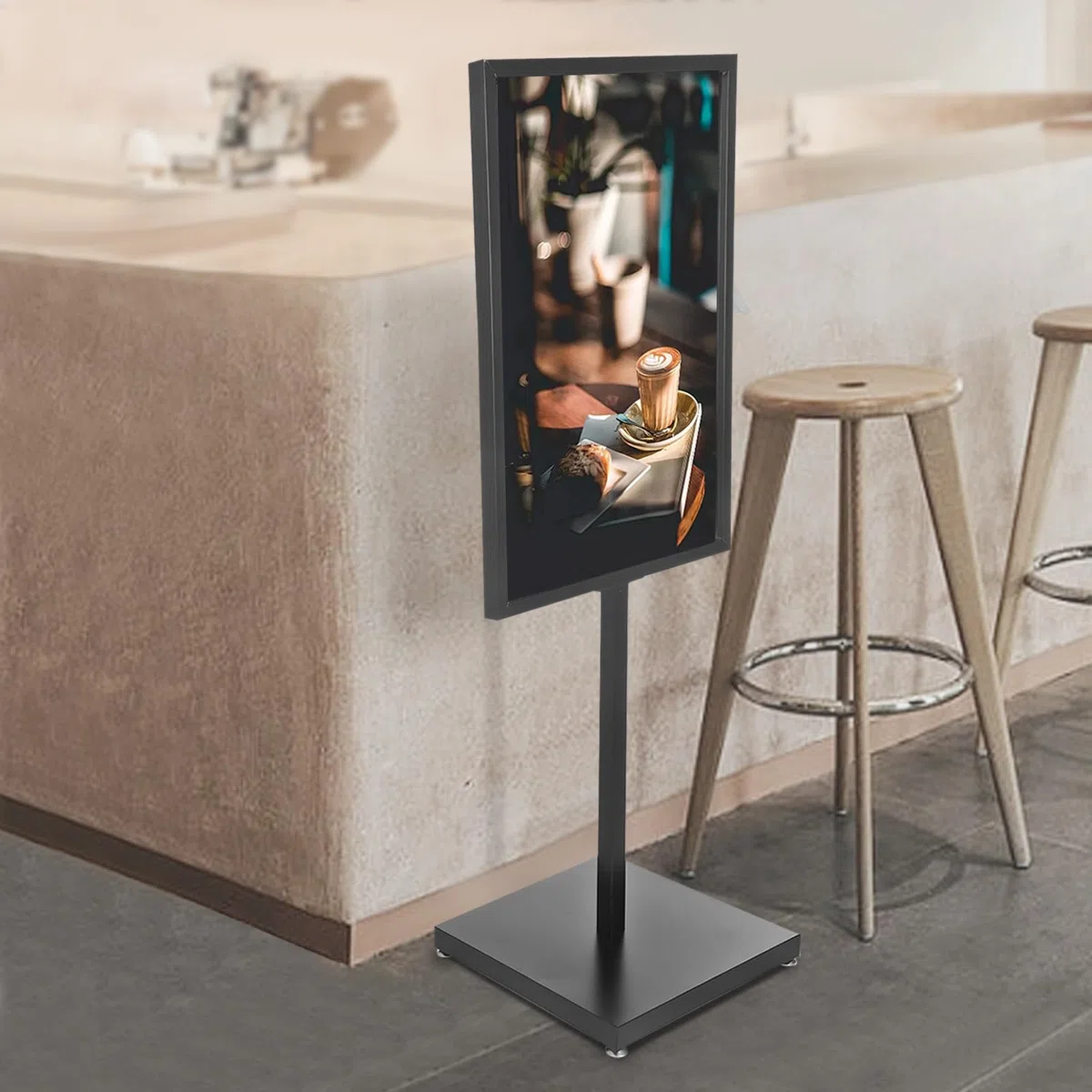 Soporte para información, soporte de suelo, soporte para carteles con base resistente, soporte para pósteres, soporte de información, soporte publicitario, alto 160 cm