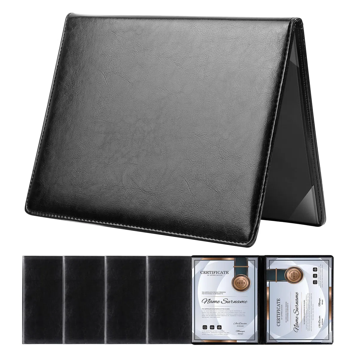 Paquete de 5 fundas para diploma de 8.5 x 11 pulgadas para cubierta acolchada de menú de tamaño carta, cuero negro