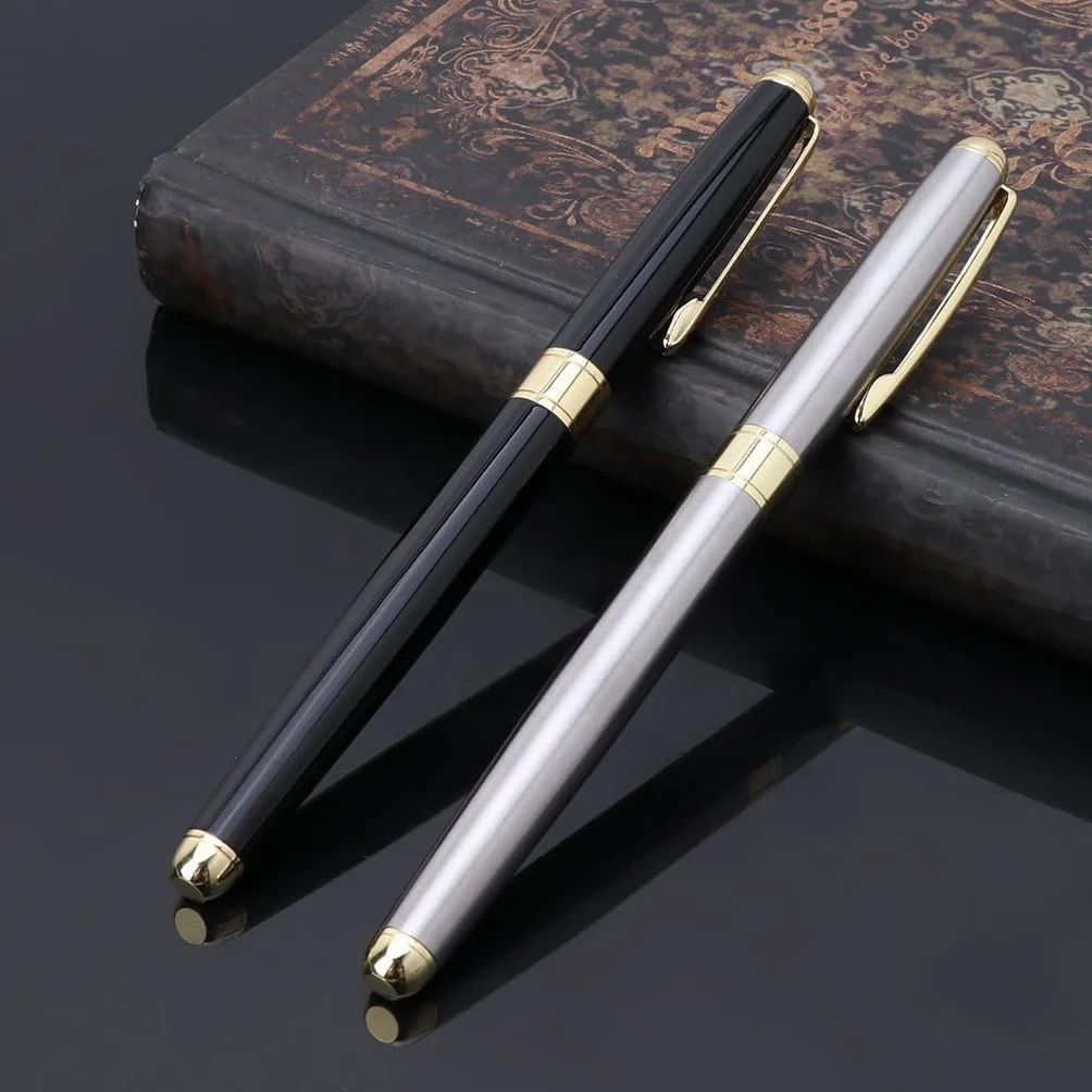 Bolígrafo, bolígrafo de tinta neutra Bolígrafo de metal con punta de bola y tinta gel de 0,5 mm, color negro y plateado.(Black)