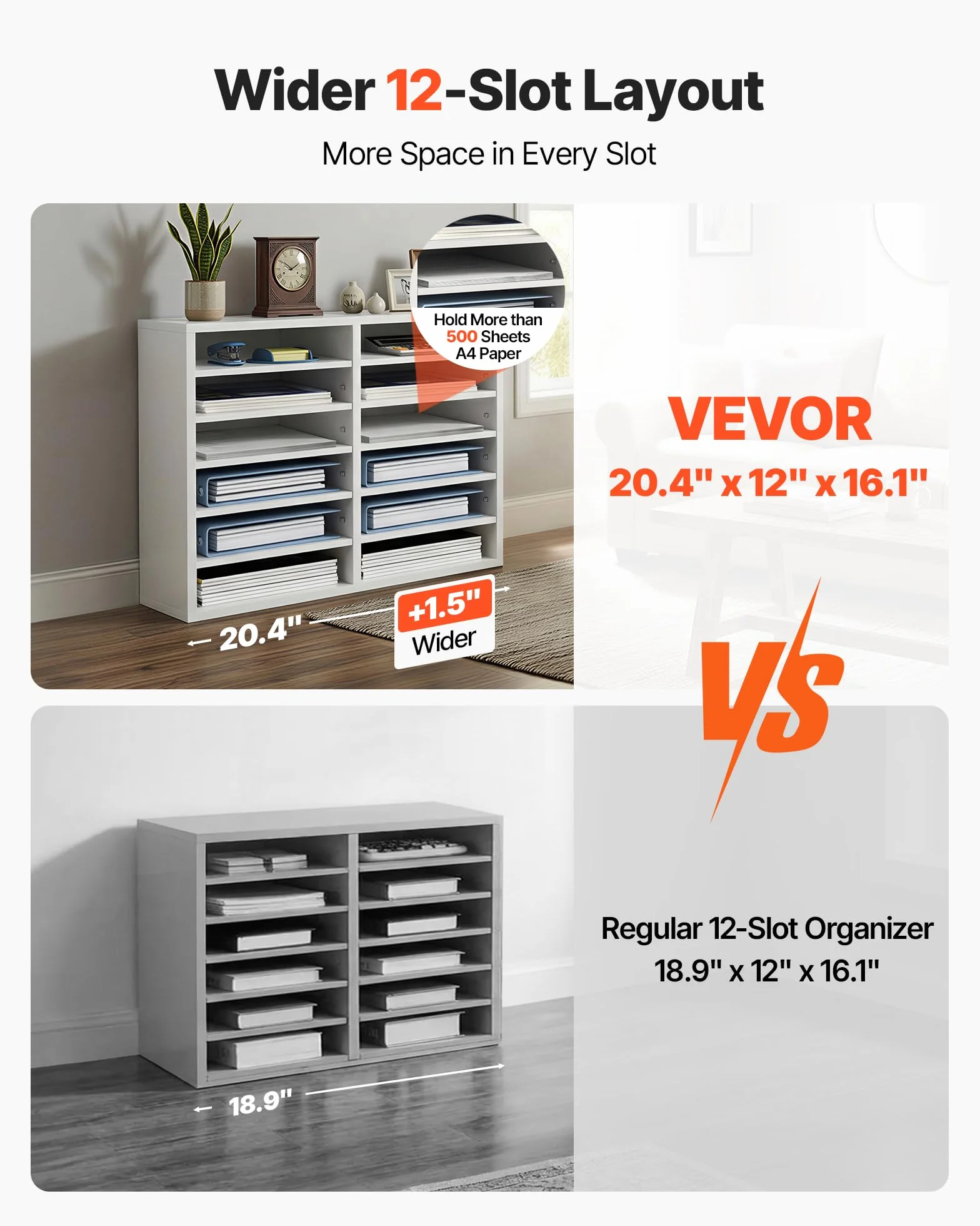 VEVOR Organizador de Literatura 12 Compartimentos 52x30,5x41 cm Estante de Almacenamiento de Documentos Blanco