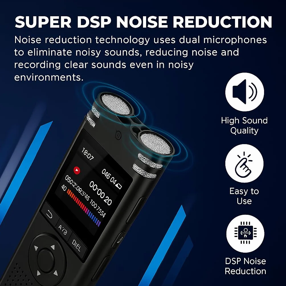 SmartRec Grabadora de Voz IA 128GB Activación por Voz Protección Contraseña Audio HD 1536kbps USB-C