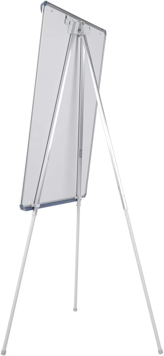 Bi-Joy Pizarra Blanca Magnética con Caballete Trípode, 70 x 100 cm, Marco Gris y azul, con Bandeja y Clip Ajustable para Bloques