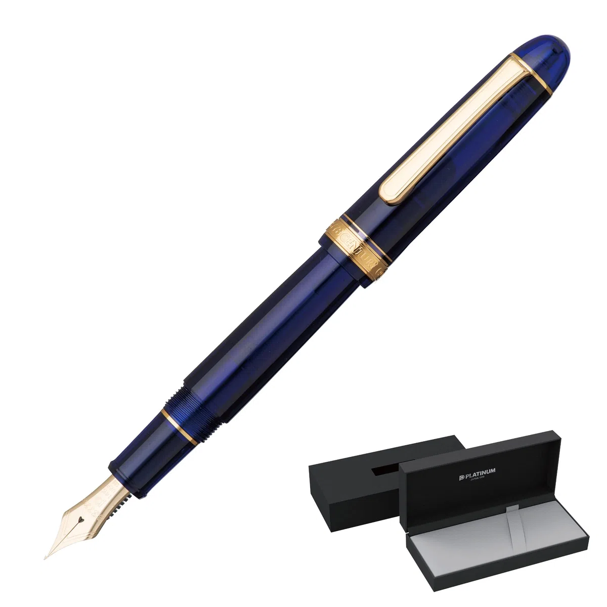 PLATINUM Pluma estilográfica japonesa #3776 Century Gold Trim Chartres Blue C/Azul/0,54-0,64 mm/Hecho a mano/pluma de oro de 14 quilates con caja de regalo PNB15000-51C