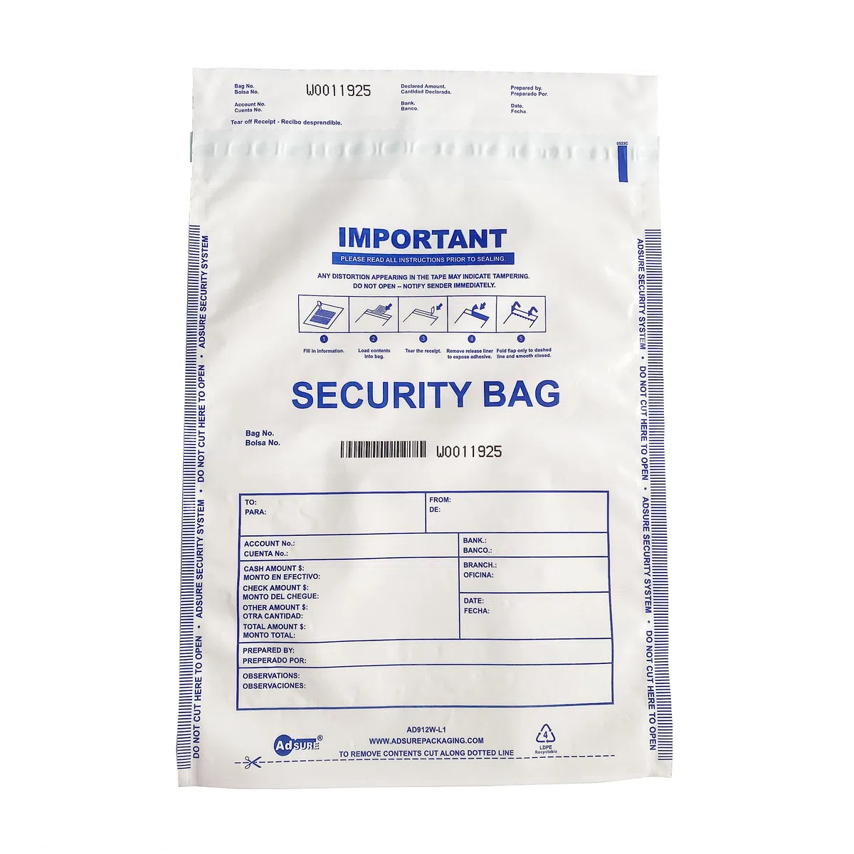 Bolsas de plástico para depósito bancario de 9 x 12 pulgadas | Depósitos bancarios seguros, manejo de efectivo o transporte seguro de divisas | Códigos de barras secuenciales | A prueba de