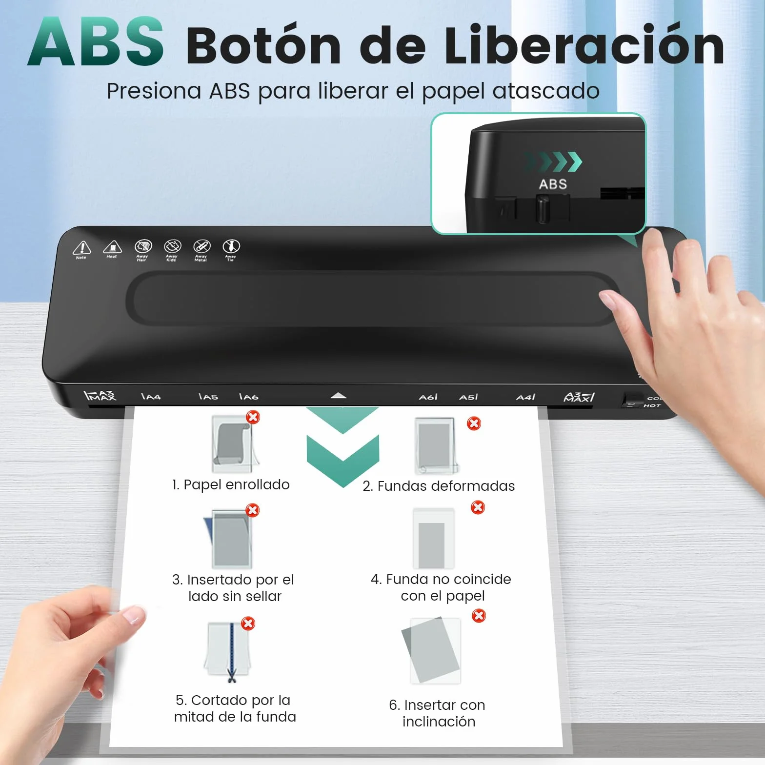 Plastificadora A3 Máquina de Laminadora 5 en 1 Frío y Caliente con Guillotina A3 A4 A5 A6 Redondeador de Esquina