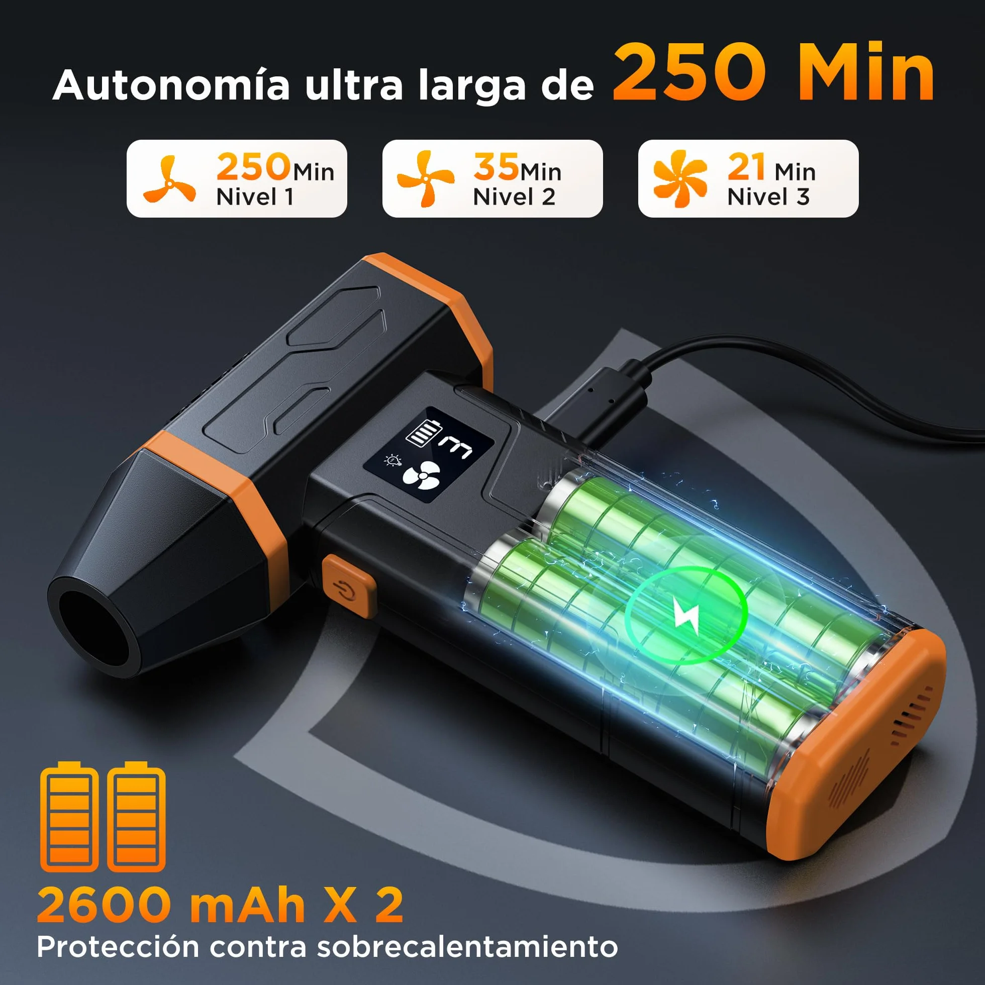 VIWAVE Soplador de Aire Potente,150000 U/min 3 Velocidades Aire Comprimido Limpieza PC,Soplador de Aire para PC con luz LED,Mini soplador Bateria de Larga duración para PC Teclado Laptop Coche