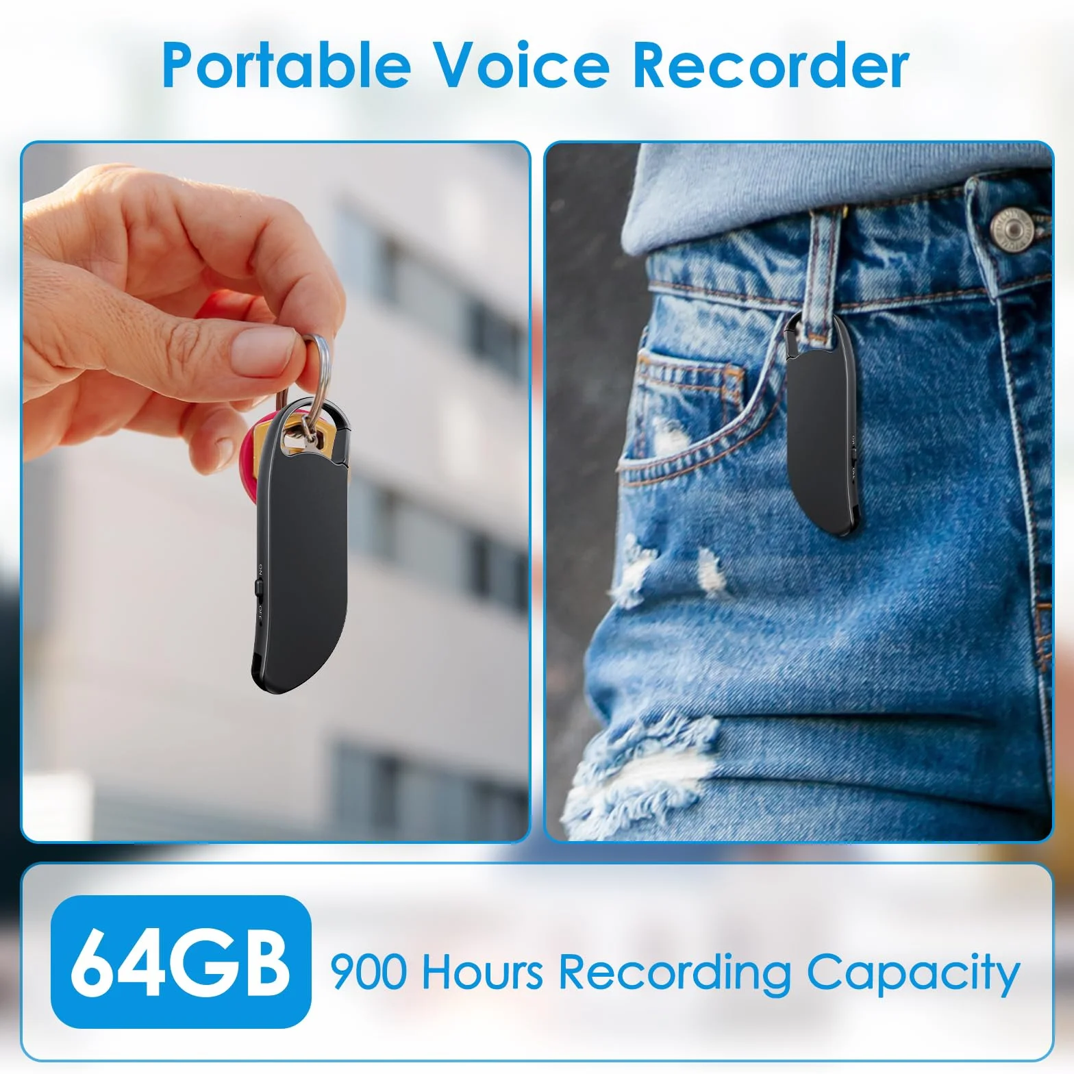Clooissr Grabadora de Voz Digital 64GB 1536Kbps con Reducción de Ruido, Mini Portátil para Clases Reuniones