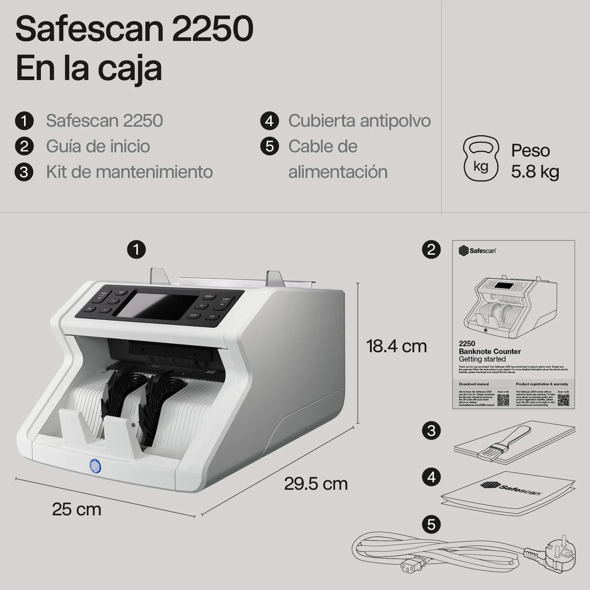Safescan Contadora de Billetes 2210 para Billetes Clasificados - Contadora detectora de Billetes Falsos en 3 Puntos - Máquina para Contar Billetes Clasificados de Todas Las divisas