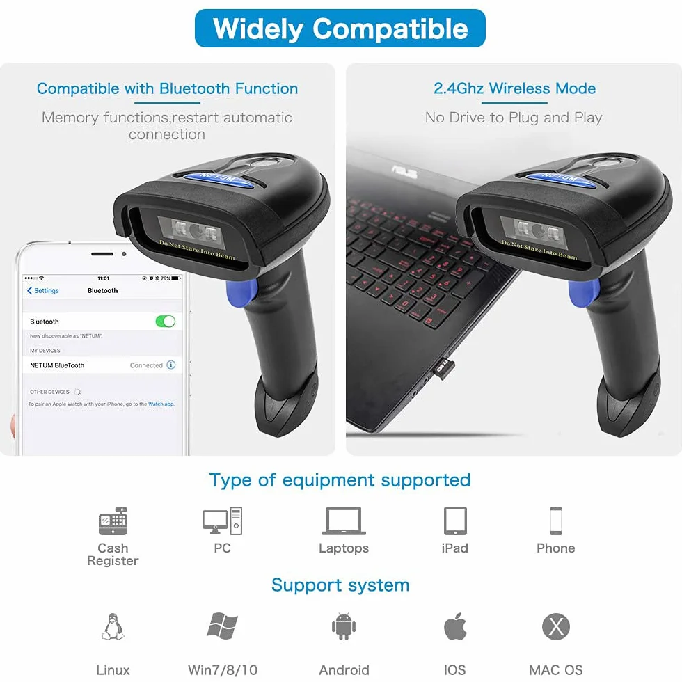 NETUM NT-1228BC Bluetooth CCD Escáner de Código de Barras Portátil USB Inalámbrico 1D