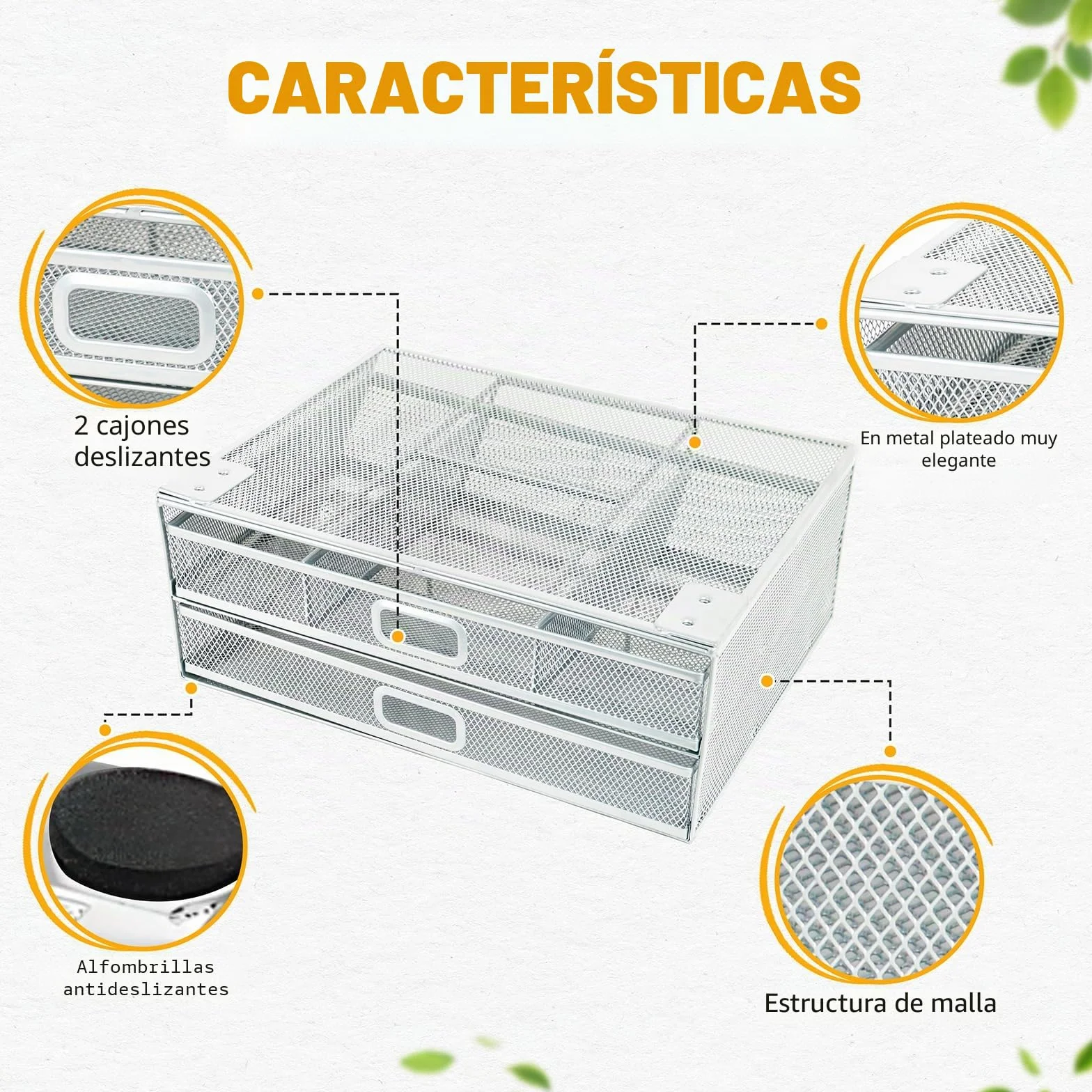 Cajón bajo escritorio reforzado 2 cajones deslizantes A4 Organizador de almacenamiento de metal GRIS
