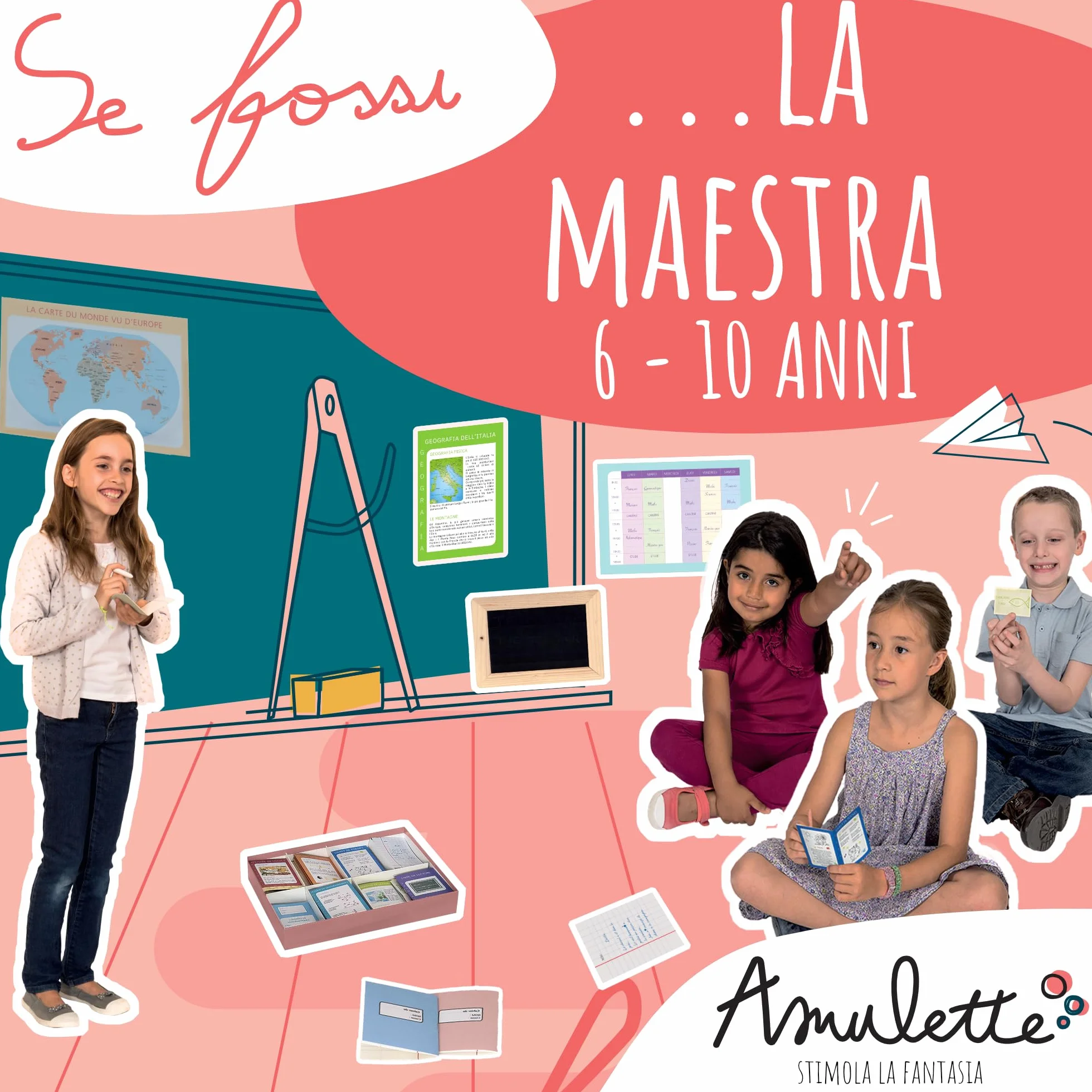 Amulette - Si Fuera la Maestra - Juego Educativo de 6 a 10 Años - 80+ Accesorios para Jugar a la Maestra de Escuela Primaria - Juguete Regalo para Niños y Niñas - MAESTRA