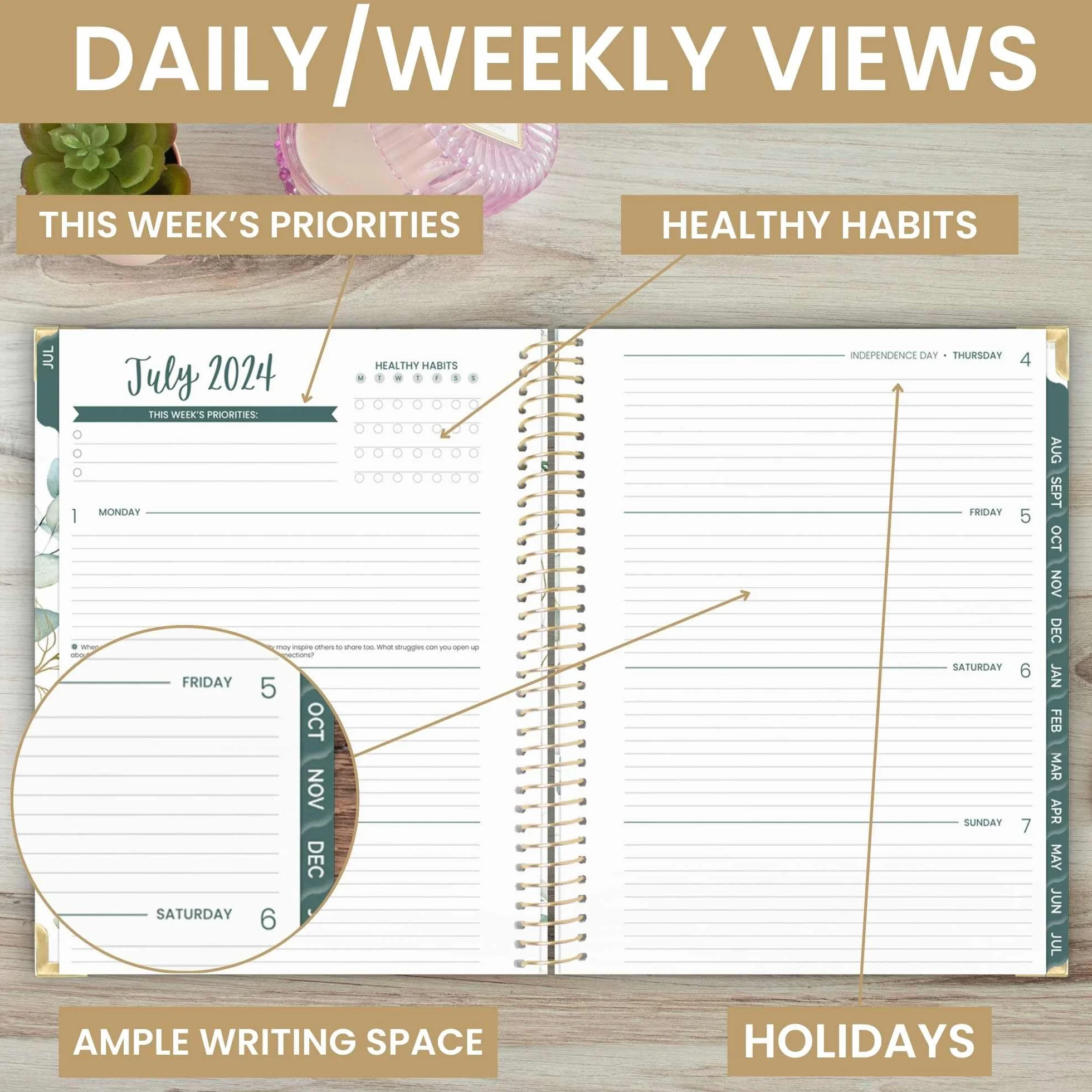 Tapa dura bloom daily planners 2024-2025 (8.5 x 11 pulgadas) - Agenda del año académico (julio de 2024 a julio de 2025) - Organizador de pasión/objetivos - Agenda inspiradora mensual y semanal -