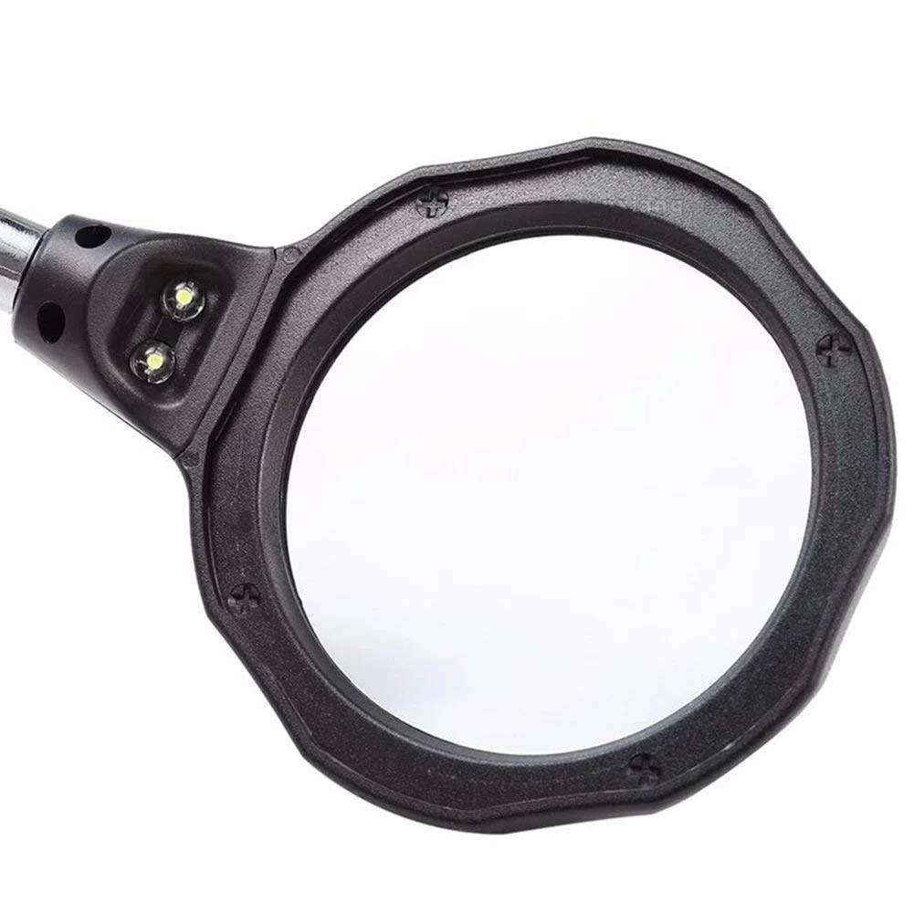 Lupa con luz y abrazadera, lámpara de escritorio con lupa, 3,5 x 12 x, tercera mano auxiliar para soldar, lupas con soporte para cautín y 2 luces LED, brazos de bloqueo ajustables con pinzas de coco