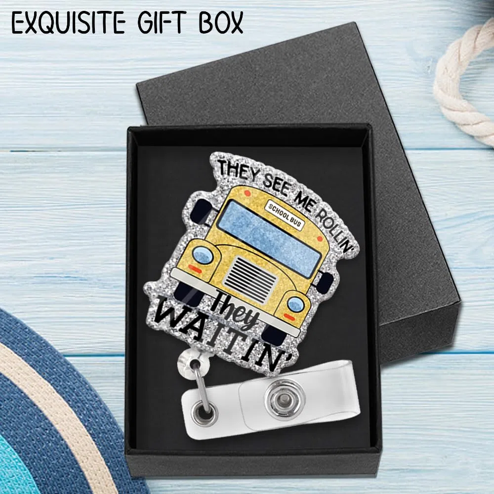 ZBBFSSCB - Insignia de autobús escolar retráctil con diseño de «They See Me Rollin They Waitin» para profesores, regalo de Navidad, cumpleaños, graduación para profesores, conductor de autobús escolar