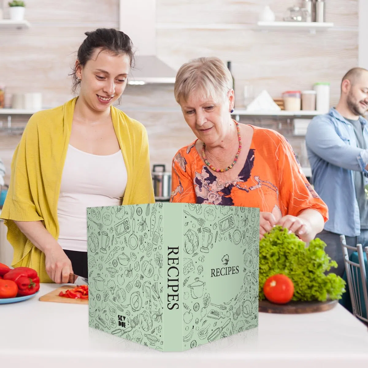 Carpeta de recetas de 8.5 x 11 pulgadas, 3 anillos redondos de 1 pulgada, libro de recetas para escribir en tus propias recetas, receta con 60 fundas de plástico, 12 divisores, 60 tarjetas de recetas