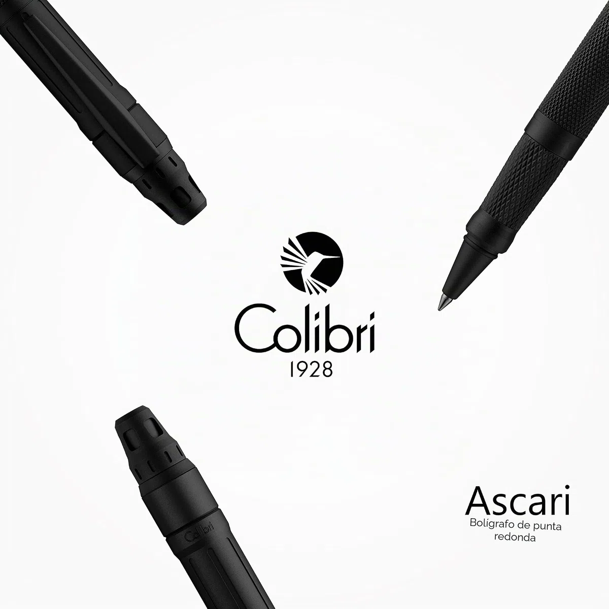 Bolígrafo roller Colibri Ascari-Negro mate con acabado moleteado-Bolígrafo de lujo-Sistema de punta de bock mediano-Se entrega en un elegante estuche de regalo-Adecuado para hombres como para mujeres.